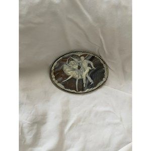 Vintage Silver Cream/Brown Genuine Stone Encolay Dancers Belt Buckles
